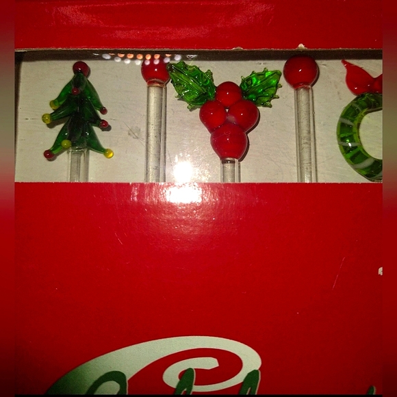 Blown Glass Drink Stirrers - Christmas Theme - By Celebrations. NIB - Picture 3 of 4
